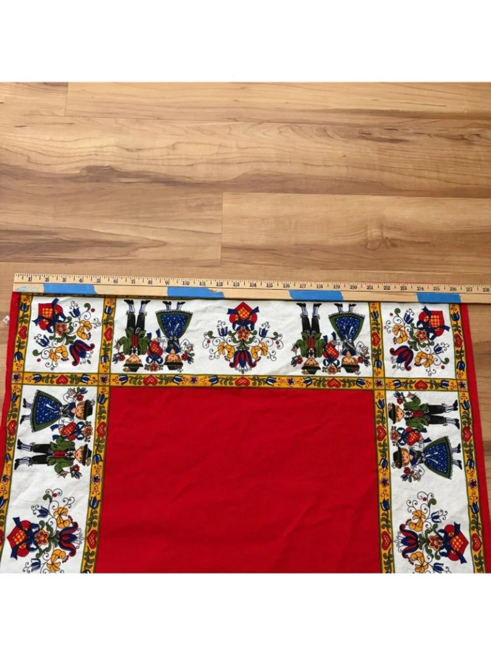 1960's Kolf Austria Folk Art Red White Cotton Tablecloth 26” By 29” EUC